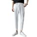 Men's Clothing Summer thin casual pants trendy nine point pants white pants men's handsome slim elastic ice silk trousers_viptrois.com