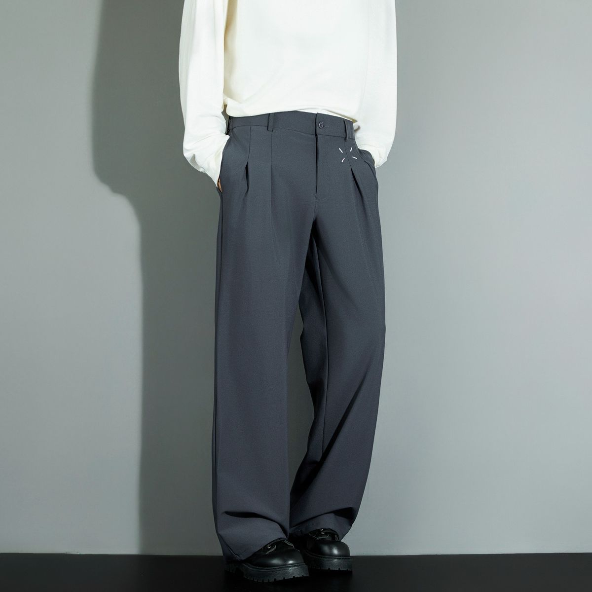 Cleanfit Black High End Wide Leg Casual Trousers for Men Summer Curved Blade Dress Pants Professional Suit Suits a Sleek Flow_viptrois.com