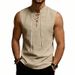 Men's Viking Style Linen Tank Top - Breathable Oversized Sleeveless Shirt With Adjustable Drawstring & Medieval Aesthetic_viptrois.com