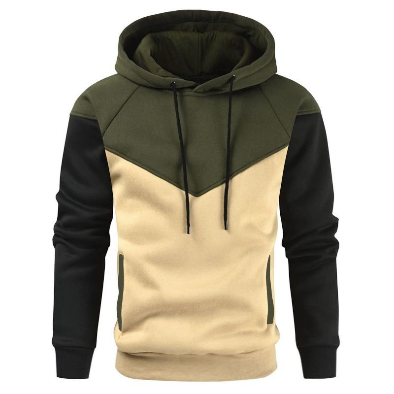 Autumn And Winter Loose Velvet Warm Casual Sports Pullover Long Sleeve Men's Color Matching Hoodie Sweater_viptrois.com