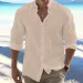 Long Sleeve Cotton Linen Summer Hot Sale Beach Style Shirts Solid Color Casual Versatile Stand Collar Shirt Men's Top_viptrois.com
