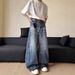 Men's Clothing Street Washed Cat Whisker Wide Leg Scimitar Jeans For Men And Women, Handsome And Slim, Couple T Shirt, Sickle Pants Trend_viptrois.com