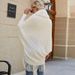Knitted cape coat for women with fur collar fringe cape_viptrois.com