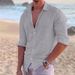 Men's Clothing Solid Color Cotton And Linen Long-sleeved Shirts For Young Trendy Men_viptrois.com