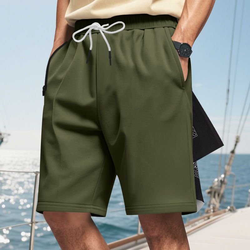Men's Casual Sports Beach Shorts Solid Color Wool Button Style Summer Bottoms_viptrois.com