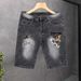 European Style Men's Trendy Denim Shorts Summer Thin Brand Five-Point Mid-Length Embroidered Korean Slim Fit Stretch_viptrois.com