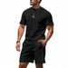 2025 Cross-border American Summer Men's Casual Simple Cool Breathable Pit Strip Loose Round Neck Short-sleeved Shorts Set_viptrois.com
