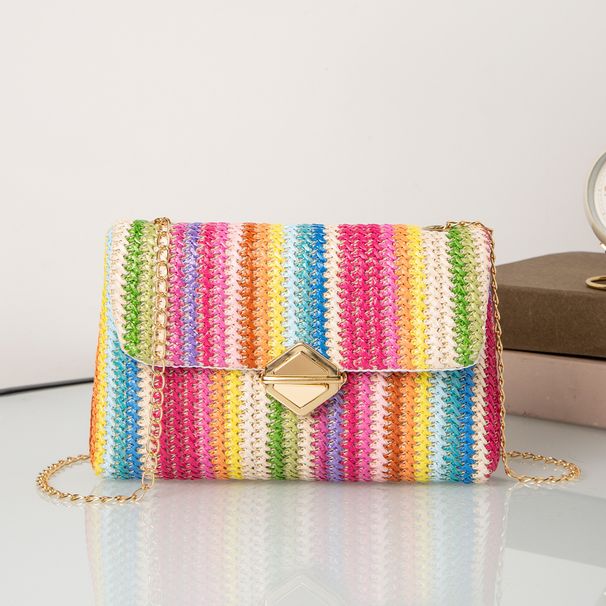 Summer Woven Crossbody Bag - Rattan Purse With Lock Closure & Chain Strap (Minimalist Style Versatile For Casual & Beach Outings)_viptrois.com