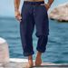 Men's Clothing Spring And Autumn Pants Solid Color Cotton And Linen Loose Drawstring Button Casual Trousers Men_viptrois.com