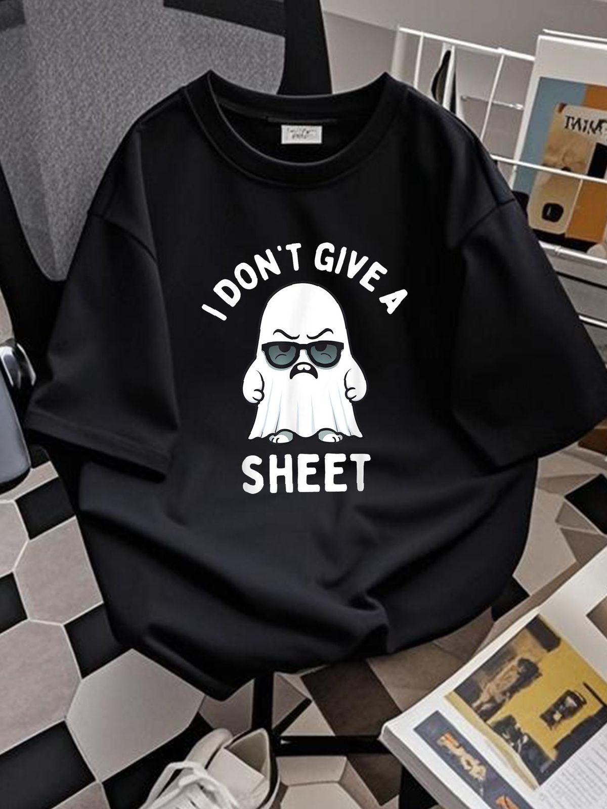 I Don't Give A Sheet Boo Funny Halloween Costume Ghost T-Shirt Designer Clothes Women Top Graphic Tees Versatile Print Round Neck Short Sleeve Female Streetwear Fashion Women Soft Stylish Comfortable T-Shirt For Women Casual Slightly Summer Casual_viptrois.com