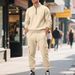 Men's Casual Fleece Lined Sweatshirt And Trousers Set Warm Zipper Workwear For Autumn And Winter_viptrois.com