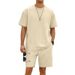 Men's Checkered Print Short Sleeve T-Shirt And Shorts Set - Heavyweight Oversized Drop Shoulder Casual Outfit, Summer Lounge Two-Piece_viptrois.com