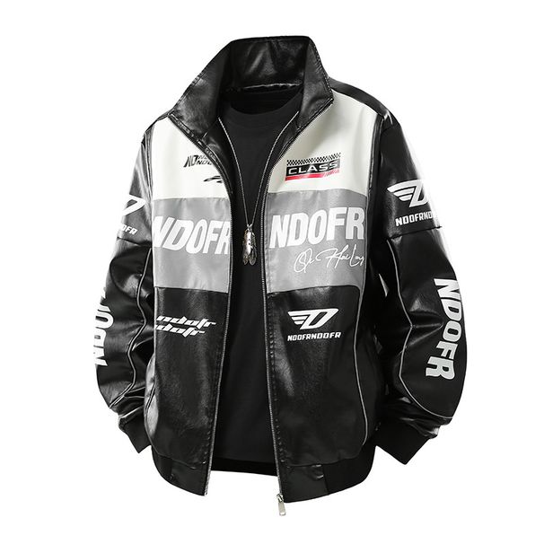 Printed Leather Jacket Men's Motorcycle Leather Jacket Pu Leather Jacket Stand-up Collar Machine_viptrois.com