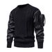 Loom Loom European And American Men's Brand Round Neck Patchwork Sleeve Three-Dimensional Pocket Personality Design Sweater Solid_viptrois.com