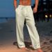 Men’s Clothing Men's Linen Trousers Summer Beach Pants Front Pocket Solid Color Comfortable Breathable Casual Daily Vacation Basic Style_viptrois.com