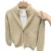 Unisex Zip-Up Cardigan – Slim Fit Stand Collar Sweater (Black/Grey/Apricot/Red)_viptrois.com