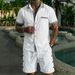 Men's Short Sleeved Stand Collar Patchwork Shirt Solid Color Cotton Linen Beach Casual Sports Summer Set_viptrois.com