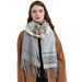 Unisex Scarf Preppy grey check fringe bib shawl_viptrois.com