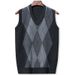 Men's Knitted Wool Vest Sweater V-Neck Diamond Pattern Thickened Sleeveless Pullover For Autumn Winter_viptrois.com