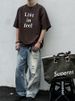 Men's Summer Loose Casual Viamin Shor Sleeved Rendy Brand Handmade Spray Horse Chesnu Gradien Washing Craf_viptrois.com