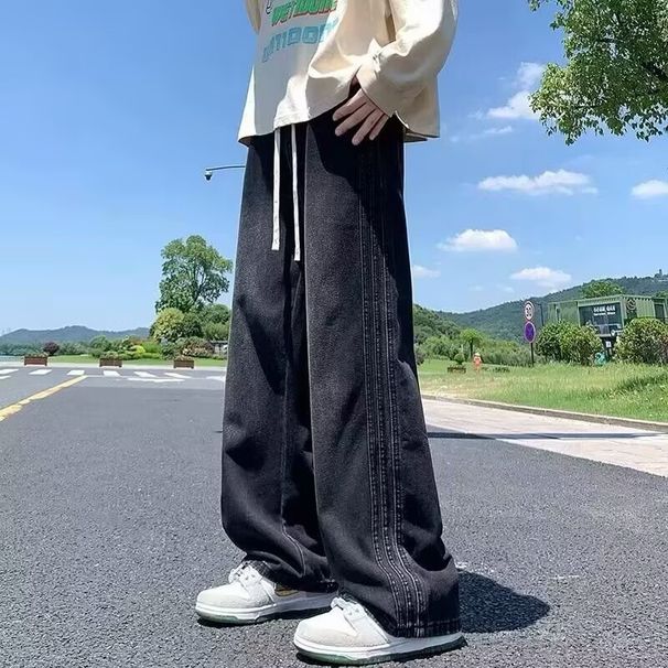 Men's Clothing Spring And Autumn Loose Straight Jeans Men's Retro Drawstring Wide Leg Casual Long Pants Men's Fashion Brand_viptrois.com