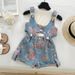 Children's Suit New Arrival Summer Korean Style Girls Sweet Spicy Flower Suspenders Denim Suit Thin Underwear Three Piece Suit Trendy_viptrois.com
