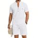 Men's Summer Casual Linen Shorts Suit Henry Style Loose Breathable Outdoor Workwear Sports Set_viptrois.com