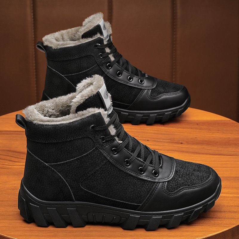 Men's High-top Work Martin Versatile Warm Cold-proof Cotton Shoes With Fleece Lining Thickened Snow Boots Winter Edition_viptrois.com