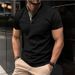Men's Summer Fashion Short Sleeved T-shirt Men's Business Casual Henley Shirt Breathable Solid Color Stand Up Collar Top_viptrois.com