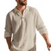 Men's Linen Blend Button-Up Polo Shirt – Breathable Long Sleeve, Relaxed Fit, Classic Solid Colors (S-XXXL, Casual & Everyday Wear)_viptrois.com