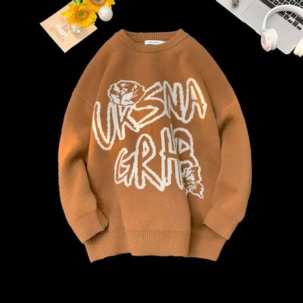 New minimalist letter knitted sweater for men's 2024 autumn men's and women's couple's casual sweater_viptrois.com