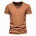 Boy Summer Cross-Border New Solid Color Slub V-Neck Short Sleeve T-Shirt Pure Cotton Hot Sale European And American Foreign_viptrois.com