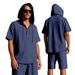 Men's Clothing New Men's Solid Color Linen Hooded Casual Short Sleeved Shirt Beach Shorts Two Piece Suit_viptrois.com