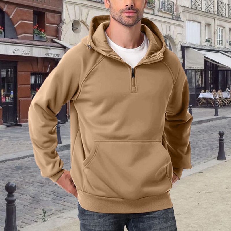 "Men's Half-Zip Fleece Hoodie – Winter Warm Pullover With Soft Lining, Adjustable Hood, Casual & Athletic Style, Thickened Comfort Fit"_viptrois.com