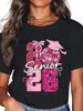 Camiseta Algodón Retro Para Senior Con Lazo Coqueta Graduación Clase De 2026_viptrois.com