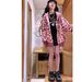 2025 Pink Leopard Print Zipper Cardigan Jacket For Women Spring And Autumn New Loose Hong Kong Style Retro Hooded Trendy_viptrois.com