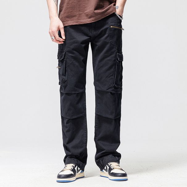 New multi-pocket men's jeans, loose straight workwear wide-leg trousers_viptrois.com