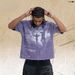 American Vintage Cross-print Washed Distressed Loose One-piece Cut Short-sleeve T-shirt_viptrois.com