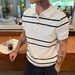 Men's Clothing Men's Long Sleeved T-Shirt Striped Shirt Casual Versatile Fashionable Everyday Wear Collared Top_viptrois.com