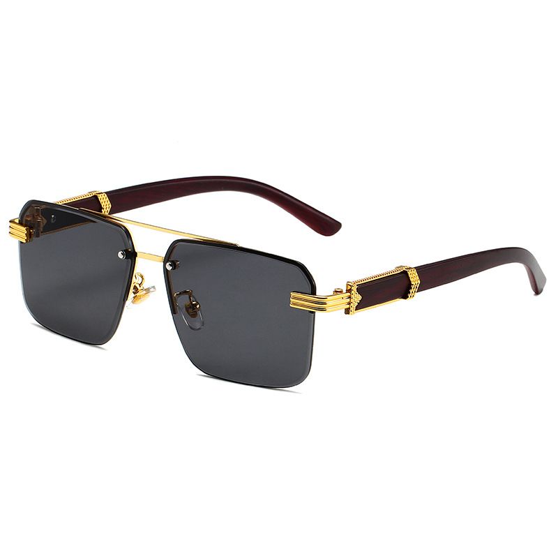 Half Rim Square Sunglasses – Diamond Cut Edge, Marble & Wood Grain Temples, Lightweight Fashion Glasses_viptrois.com
