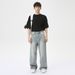 Men's Clothing 2025 Summer New Products American Trendy Drape Washed Light Blue Straight Loose Jeans_viptrois.com