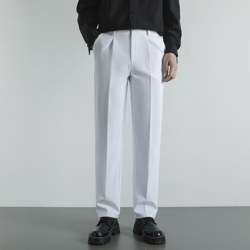 Men's Summer Trousers Lightweight Straight Leg Pants, Airy Comfort Stretch Fabric For Casual Office Wear, Black Khaki Gray White Chino_viptrois.com