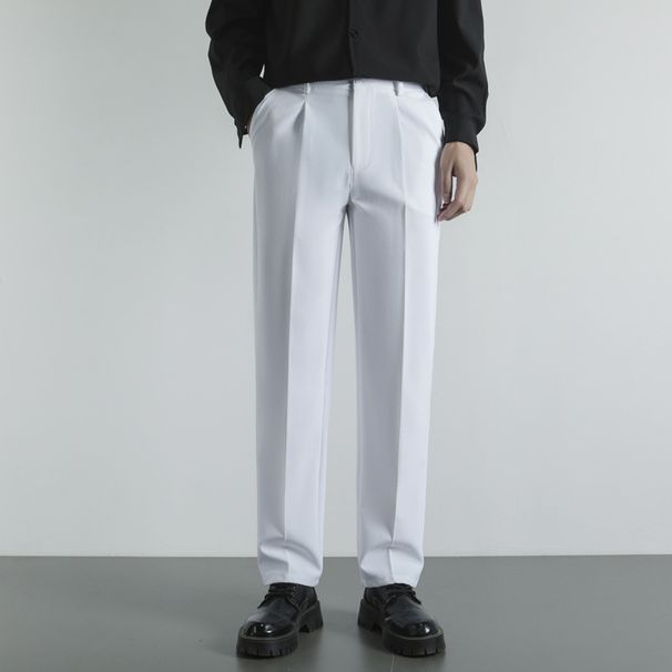 Men's Summer Trousers Lightweight Straight Leg Pants, Airy Comfort Stretch Fabric For Casual Office Wear, Black Khaki Gray White Chino_viptrois.com