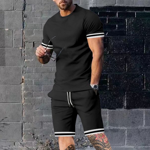 Men's Clothing Summer Loose Suit Short Sleeve Shorts Sports Leisure Round Neck Two Piece Suit_viptrois.com