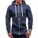Pulse Foreign Trade Spring And Auumn Casual Fashion Solid Color Men's Long Sleeve Spors Hooded Top Zipper Cardigan_viptrois.com