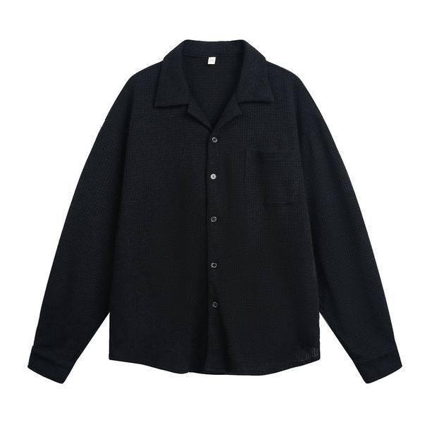 Men's Textured Cuban Collar Shirt Jacket - Relaxed Oversized Shacket For Autumn & Winter_viptrois.com
