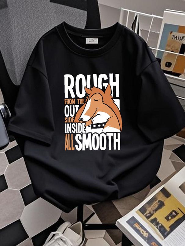 Rough Collie Inside All Smooth Funny Mens Cotton T-Shirt Tee Top Homme Casual Fashion Comfortable Stylish Slightly Breathable Graphic Soft_viptrois.com
