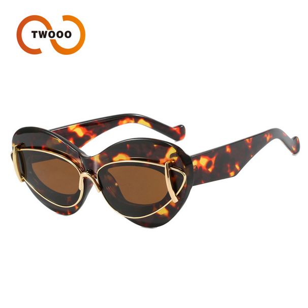 Two Circles New Cat Eye Double Frame Sunglasses For Women Personality Exaggerated Hip Hop Sunglasses_viptrois.com