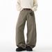 Men's Clothing Textured Pure Cotton Split Stitching Scimitar Pants Men's Autumn Silhouette Straight Loose Long Pants Trendy American Casual Pants_viptrois.com