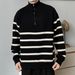 Pure Half-Zip Collar For Men, Autumn And Winter Striped Base Shirt, Hong Kong Style Trendy Brand Casual Knitted Sweater Top_viptrois.com